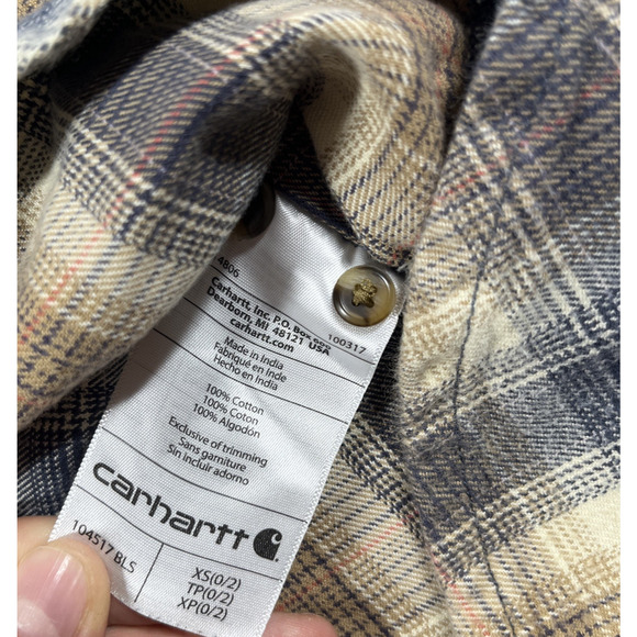 Carthartt Hooded Flannel Shirt Womens Extra Small Plaid Button Up Cotton Fall - Picture 4 of 10